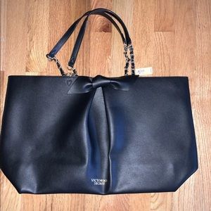 NWT Victoria Secret VS Tote Faux Leather Bow Purse Red Interior (2020 Ltd. Ed.)